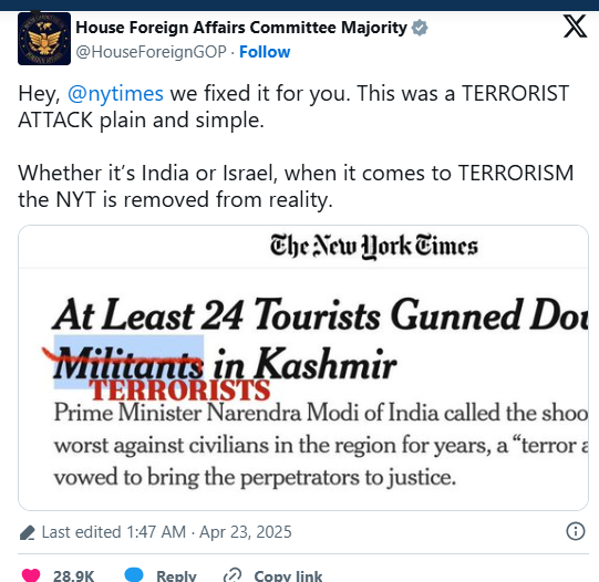 Language Matters: The New York Times, the Pahalgam Attack, and the U.S. Response